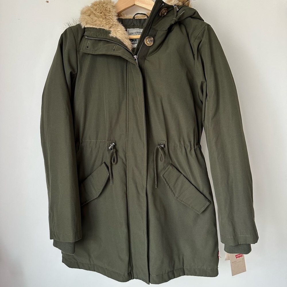 Levi's Women's Olive Utility Jacket with Faux Fur Hood